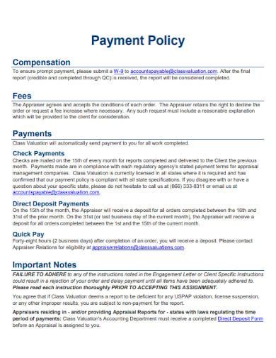 Payment policy .